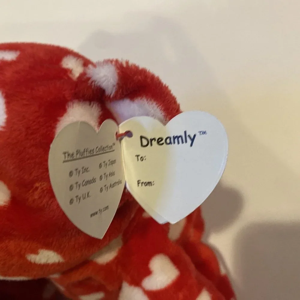 Ty Pluffies Plush Red White Hearts Dreamy Puppy Dog W/ Tags Tylux - Picture 4 of 8